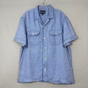 Banana Republic Mens Linen Shirt‎ Short Sleeve Size L Blue Casual Summer